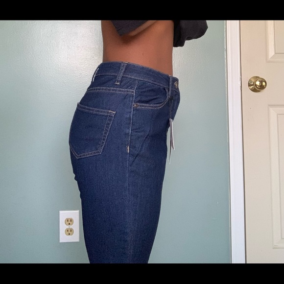 Boohoo Dark Blue High Waist Frayed Hem Skinny Jean - Picture 3 of 5